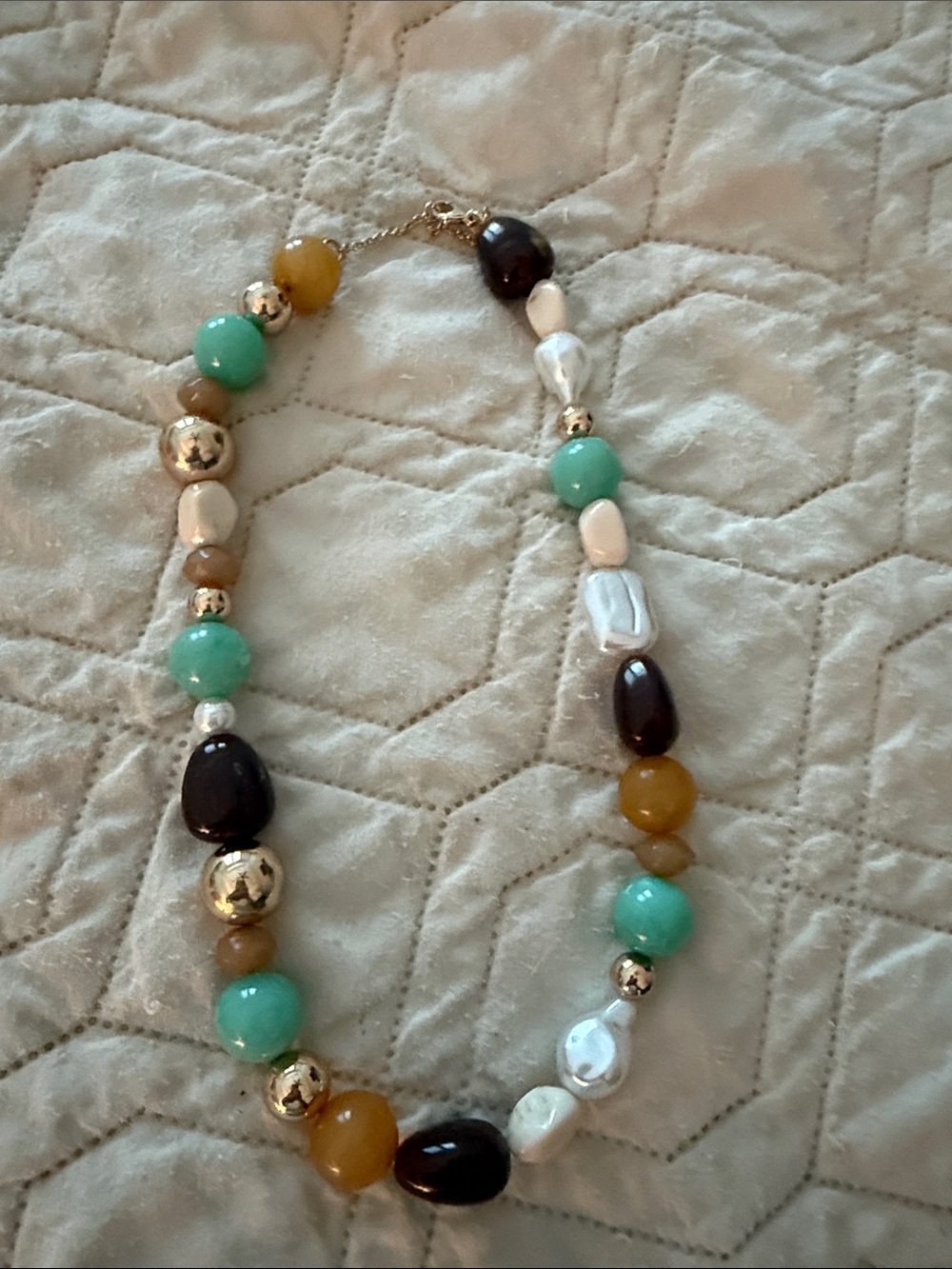 LOFT Multicolor Beaded Necklace – Turquoise, Brown, gold and pearl beads